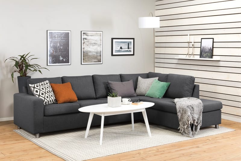 Crazy 4-seters Høyrevendt L-formet Sjeselongsofa i Stoff - Mørk grå - Møbler - Sofaer - Sofa med sjeselong - 3 seters sofa med divan