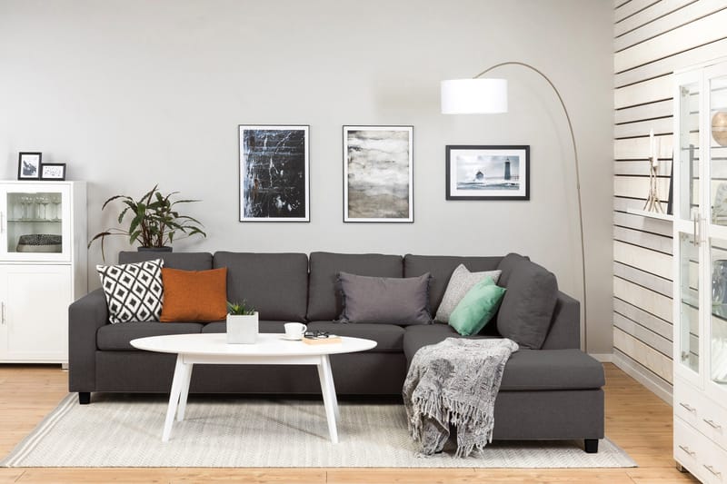 Crazy 4-seters Høyrevendt L-formet Sjeselongsofa i Stoff - Mørk grå - Møbler - Sofaer - Sofa med sjeselong - 3 seters sofa med divan