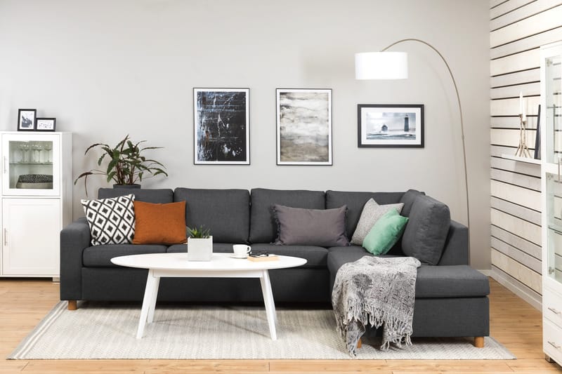 Crazy 4-seters Høyrevendt L-formet Sjeselongsofa i Stoff - Mørk grå - Møbler - Sofaer - Sofa med sjeselong - 3 seters sofa med divan