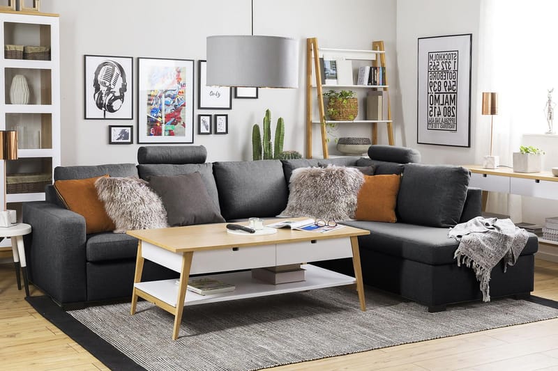 Crazy 4-seters Høyrevendt L-formet Sjeselongsofa i Stoff - Mørk grå - Møbler - Sofaer - Sofa med sjeselong - 3 seters sofa med divan