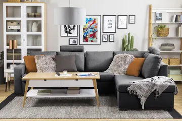 Crazy 4-seters Høyrevendt L-formet Sjeselongsofa i Stoff - Mørkegrå - Møbler - Sofaer - Sofa med sjeselong