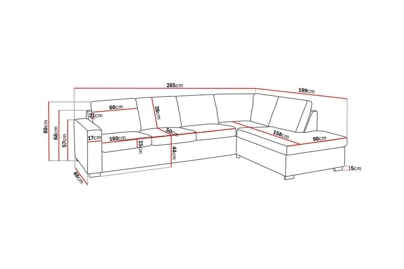 Crazy 4-seters Høyrevendt L-formet Sjeselongsofa i Stoff - Svart - Møbler - Sofaer - Sofa med sjeselong - 3 seters sofa med divan
