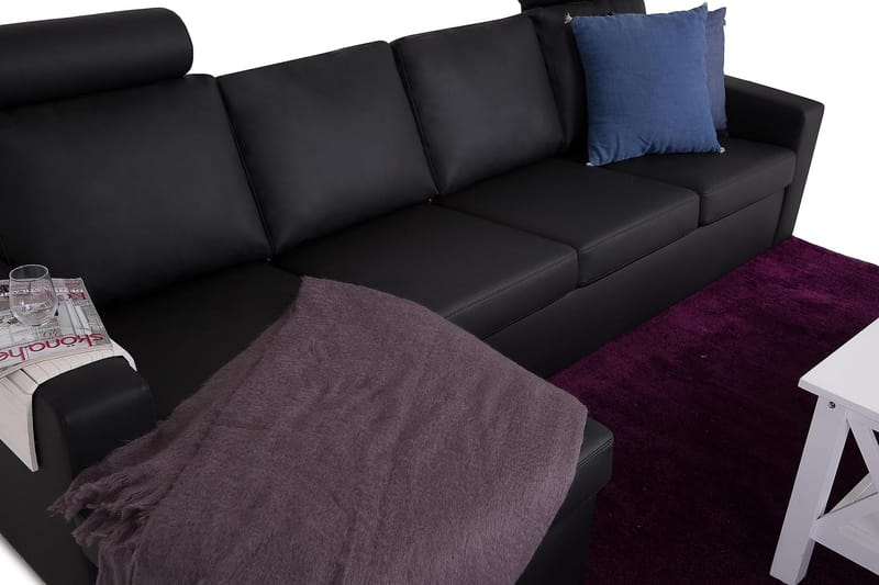 Crazy 4-seters Vendbar L-formet Sjeselongsofa i Kunstlær - Svart - Møbler - Sofaer - Sofa med sjeselong