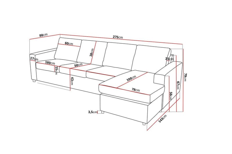 Crazy 4-seters Vendbar L-formet Sjeselongsofa i Stoff - Antrasitt - Møbler - Sofaer - Sofa med sjeselong
