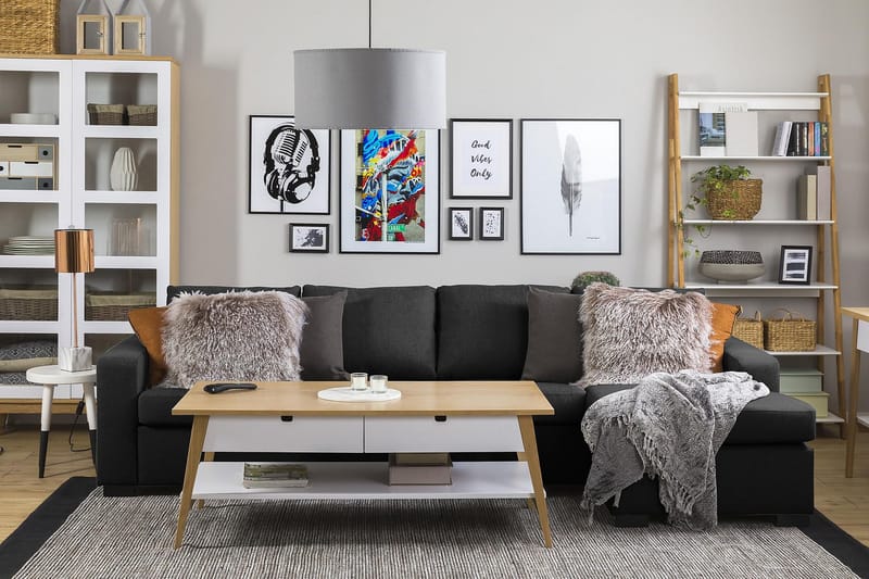 Crazy 4-seters Vendbar L-formet Sjeselongsofa i Stoff - Antrasitt - Møbler - Sofaer - Sofa med sjeselong