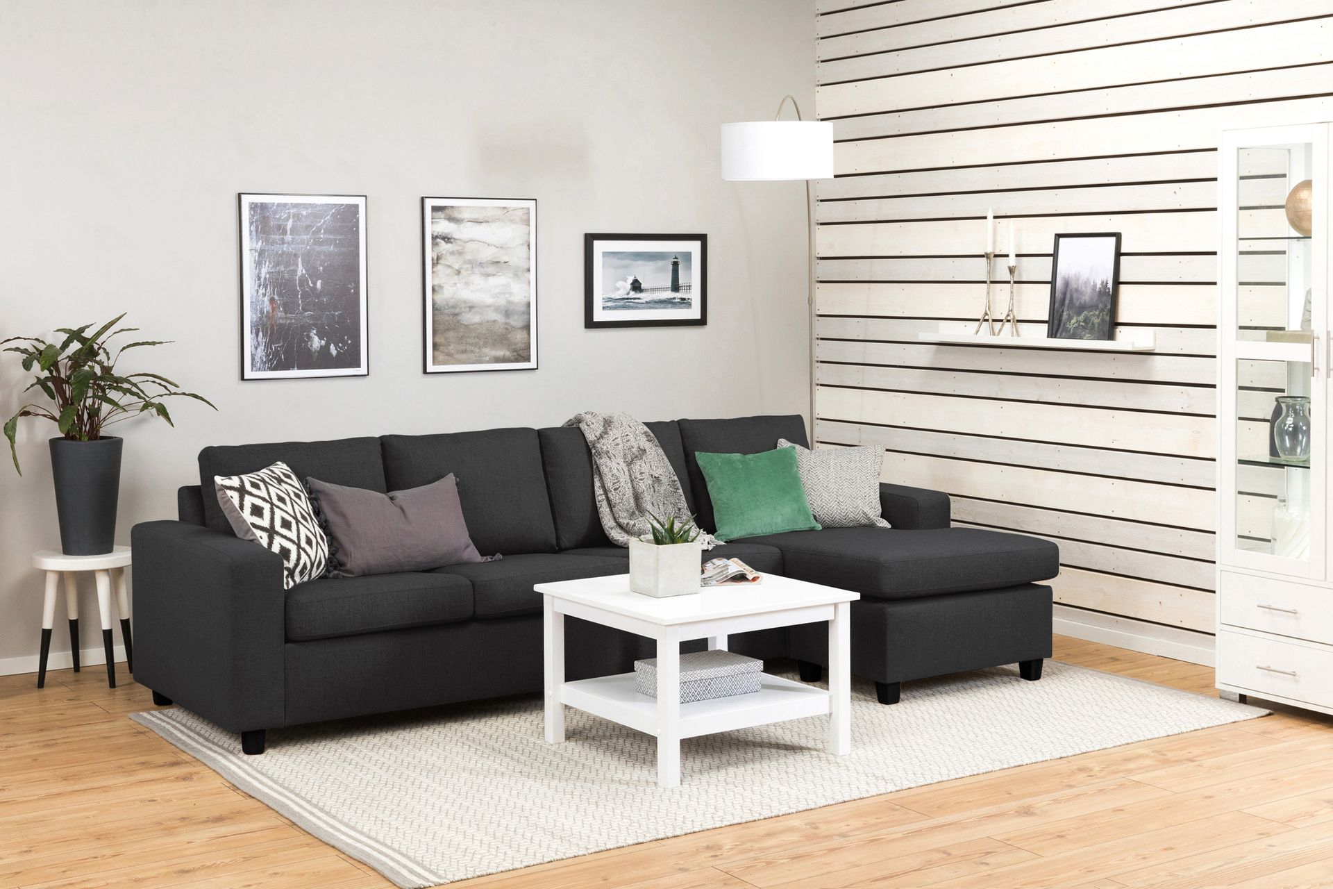 Crazy 4-seters Vendbar L-formet Sjeselongsofa i Stoff - Antrasitt - Møbler - Sofaer - Sofa med sjeselong