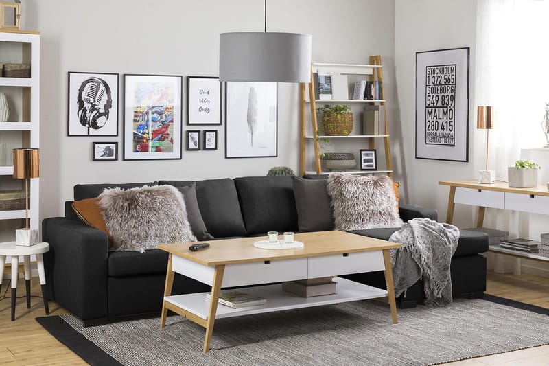 Crazy 4-seters Vendbar L-formet Sjeselongsofa i Stoff - Antrasitt - Møbler - Sofaer - Sofa med sjeselong - 4 seters sofa med divan