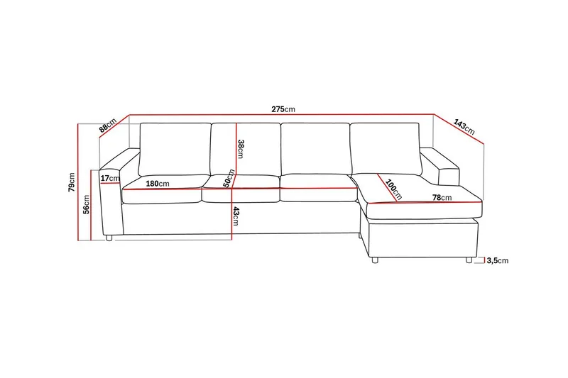 Crazy 4-seters Vendbar L-formet Sjeselongsofa i Stoff - Antrasitt - Møbler - Sofaer - Sofa med sjeselong - 4 seters sofa med divan