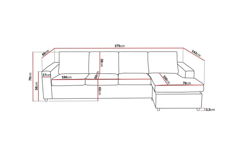 Crazy 4-seters Vendbar L-formet Sjeselongsofa i Stoff - Antrasitt - Møbler - Sofaer - Sofa med sjeselong - 4 seters sofa med divan