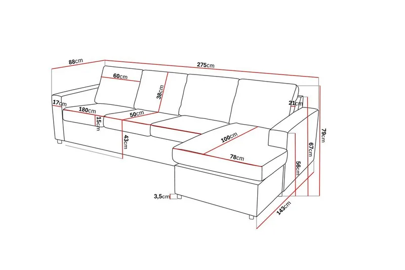 Crazy 4-seters Vendbar L-formet Sjeselongsofa i Stoff - Antrasitt - Møbler - Sofaer - Sofa med sjeselong - 4 seters sofa med divan