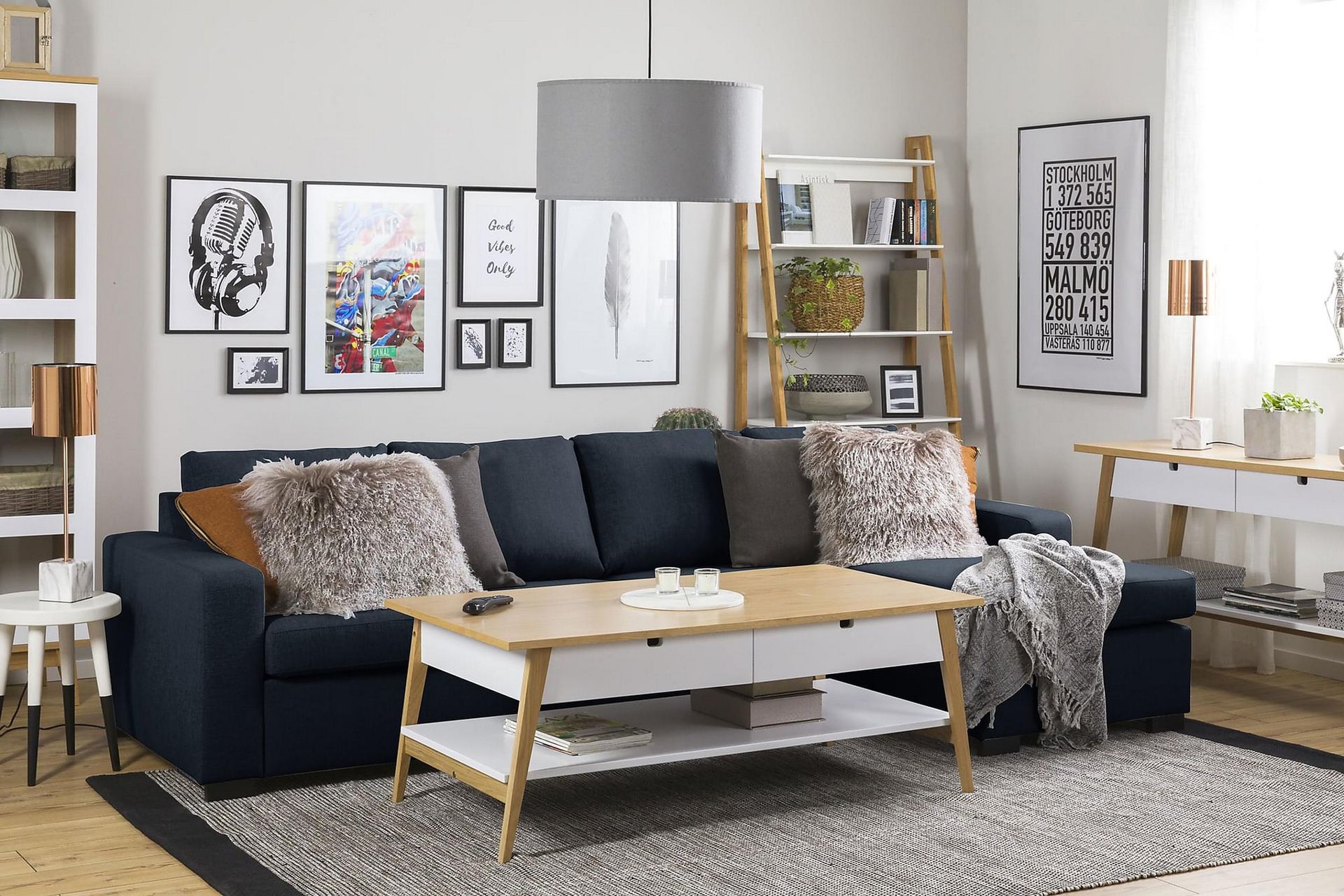 Crazy 4-seters Vendbar L-formet Sjeselongsofa i Stoff - Blå - Møbler - Sofaer - Sofa med sjeselong
