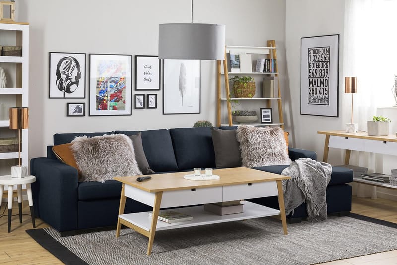 Crazy 4-seters Vendbar L-formet Sjeselongsofa i Stoff - Blå - Møbler - Sofaer - Sofa med sjeselong