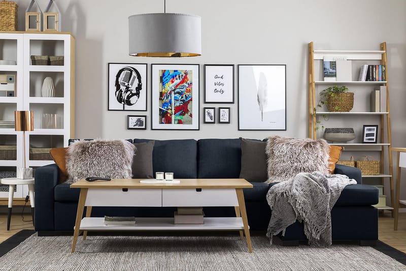 Crazy 4-seters Vendbar L-formet Sjeselongsofa i Stoff - Blå - Møbler - Sofaer - Sofa med sjeselong