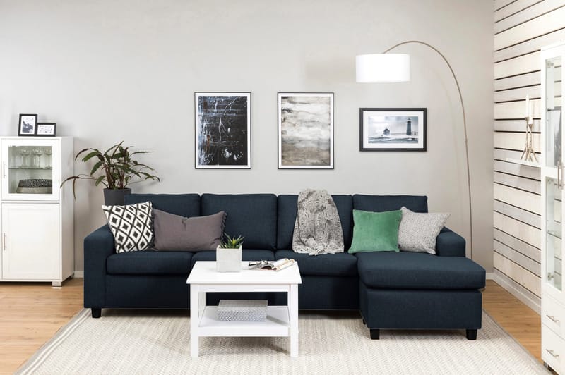 Crazy 4-seters Vendbar L-formet Sjeselongsofa i Stoff - Blå - Møbler - Sofaer - Sofa med sjeselong - 4 seters sofa med divan