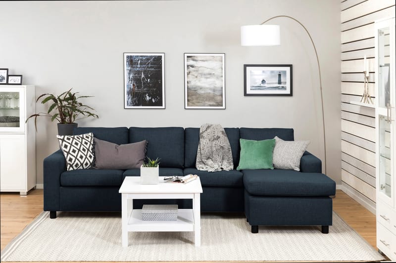 Crazy 4-seters Vendbar L-formet Sjeselongsofa i Stoff - Blå - Møbler - Sofaer - Sofa med sjeselong