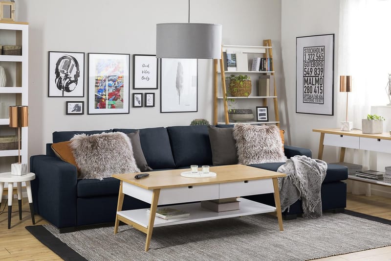 Crazy 4-seters Vendbar L-formet Sjeselongsofa i Stoff - Blå - Møbler - Sofaer - Sofa med sjeselong - 4 seters sofa med divan