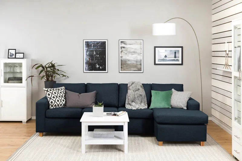 Crazy 4-seters Vendbar L-formet Sjeselongsofa i Stoff - Blå - Møbler - Sofaer - Sofa med sjeselong - 4 seters sofa med divan