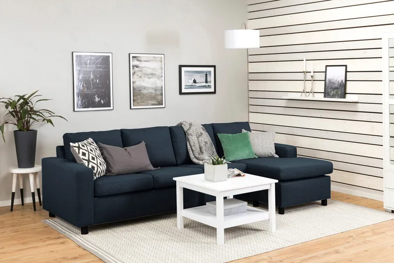 Crazy 4-seters Vendbar L-formet Sjeselongsofa i Stoff - Blå - Møbler - Sofaer - Sofa med sjeselong - 4 seters sofa med divan