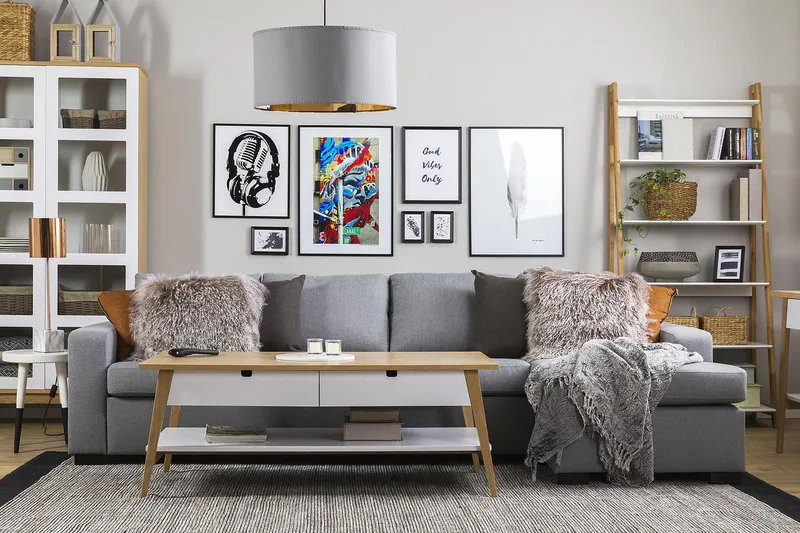 Crazy 4-seters Vendbar L-formet Sjeselongsofa i Stoff - Grå - Møbler - Sofaer - Sofa med sjeselong - 4 seters sofa med divan