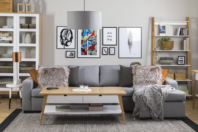 Crazy 4-seters Vendbar L-formet Sjeselongsofa i Stoff - Grå - Møbler - Sofaer - Sofa med sjeselong