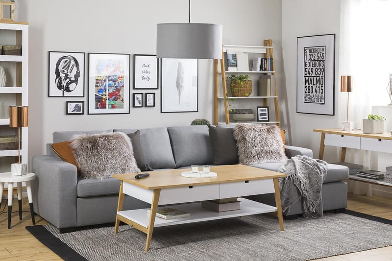 Crazy 4-seters Vendbar L-formet Sjeselongsofa i Stoff - Grå - Møbler - Sofaer - Sofa med sjeselong
