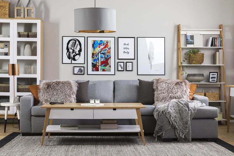 Crazy 4-seters Vendbar L-formet Sjeselongsofa i Stoff - Grå - Møbler - Sofaer - Sofa med sjeselong