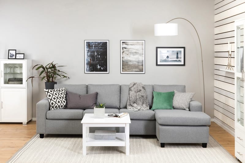 Crazy 4-seters Vendbar L-formet Sjeselongsofa i Stoff - Grå - Møbler - Sofaer - Sofa med sjeselong