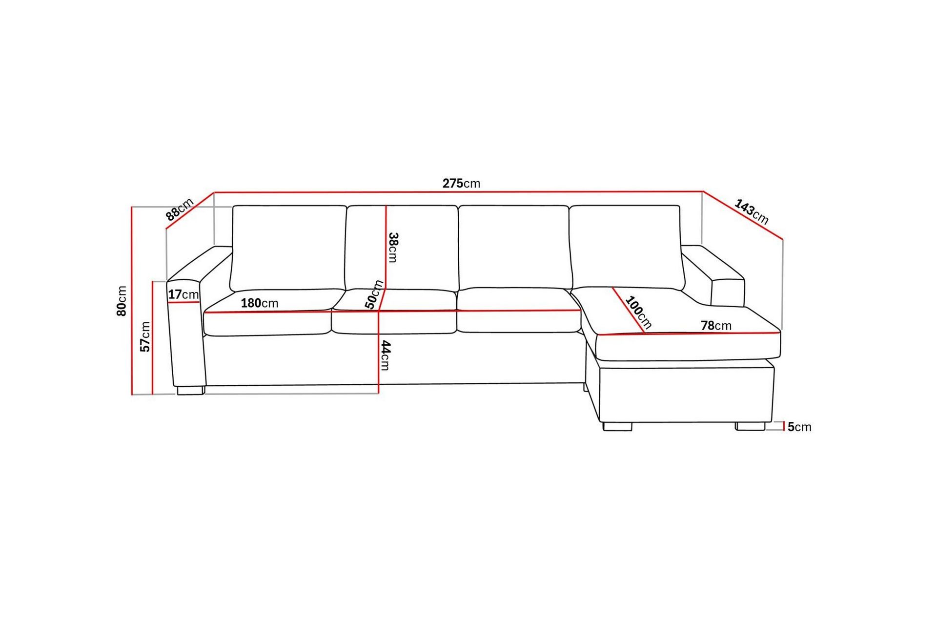 Crazy 4-seters Vendbar L-formet Sjeselongsofa i Stoff - Grå - Møbler - Sofaer - Sofa med sjeselong