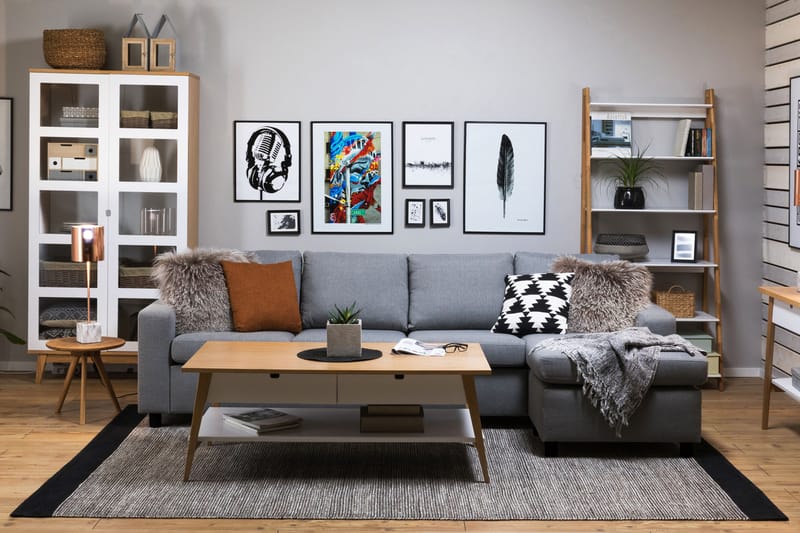 Crazy 4-seters Vendbar L-formet Sjeselongsofa i Stoff - Grå - Møbler - Sofaer - Sofa med sjeselong