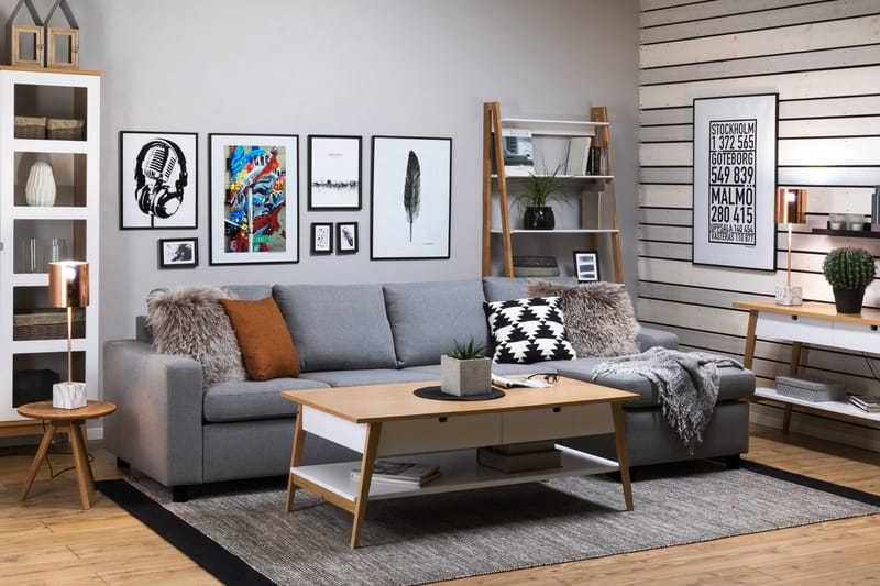 Crazy 4-seters Vendbar L-formet Sjeselongsofa i Stoff - Grå - Møbler - Sofaer - Sofa med sjeselong
