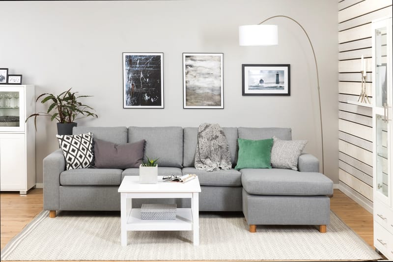 Crazy 4-seters Vendbar L-formet Sjeselongsofa i Stoff - Grå - Møbler - Sofaer - Sofa med sjeselong