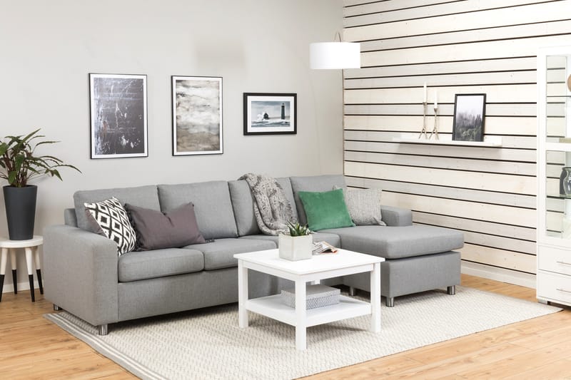 Crazy 4-seters Vendbar L-formet Sjeselongsofa i Stoff - Grå - Møbler - Sofaer - Sofa med sjeselong