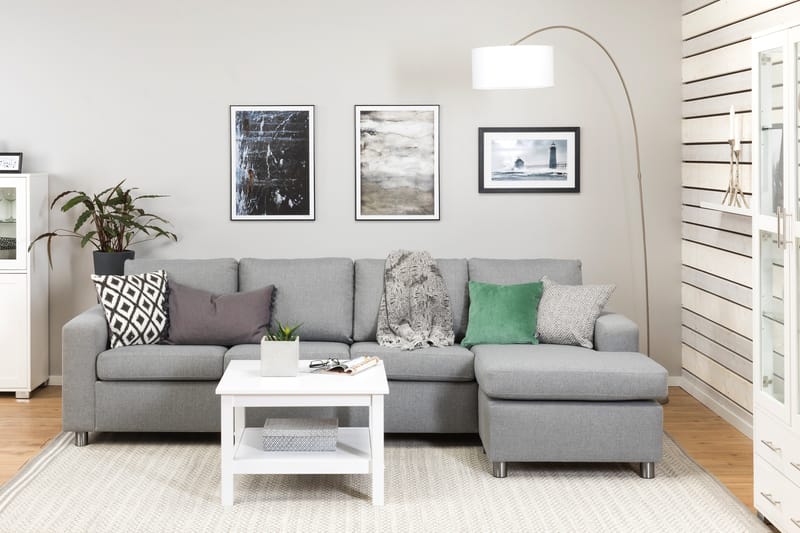 Crazy 4-seters Vendbar L-formet Sjeselongsofa i Stoff - Grå - Møbler - Sofaer - Sofa med sjeselong