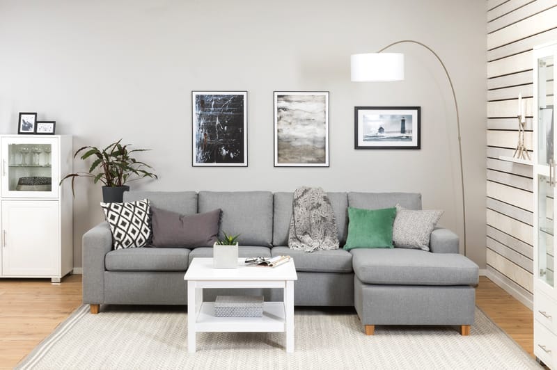 Crazy 4-seters Vendbar L-formet Sjeselongsofa i Stoff - Grå - Møbler - Sofaer - Sofa med sjeselong