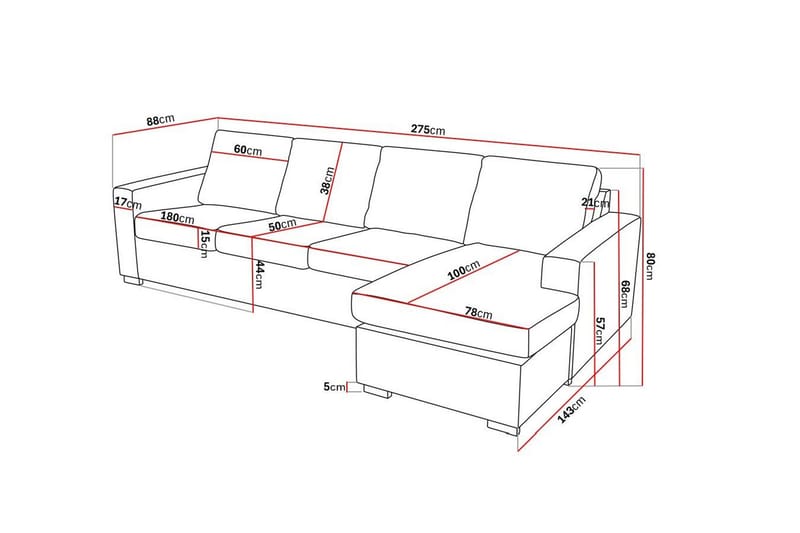 Crazy 4-seters Vendbar L-formet Sjeselongsofa i Stoff - Grå - Møbler - Sofaer - Sofa med sjeselong - 4 seters sofa med divan