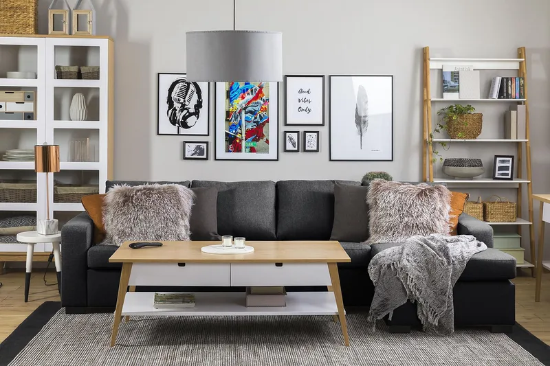 Crazy 4-seters Vendbar L-formet Sjeselongsofa i Stoff - Mørk grå - Møbler - Sofaer - Sofa med sjeselong - 4 seters sofa med divan