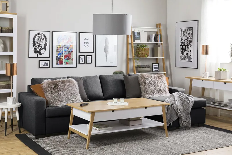 Crazy 4-seters Vendbar L-formet Sjeselongsofa i Stoff - Mørk grå - Møbler - Sofaer - Sofa med sjeselong - 4 seters sofa med divan