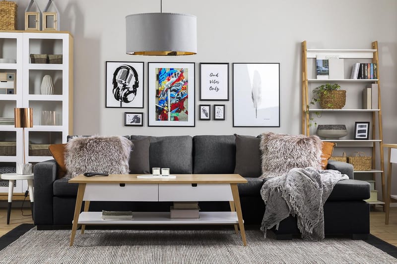 Crazy 4-seters Vendbar L-formet Sjeselongsofa i Stoff - Mørk grå - Møbler - Sofaer - Sofa med sjeselong - 4 seters sofa med divan