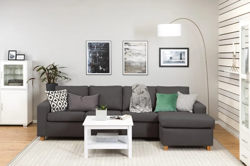 Crazy 4-seters Vendbar L-formet Sjeselongsofa i Stoff - Mørk grå - Møbler - Sofaer - Sofa med sjeselong - 4 seters sofa med divan