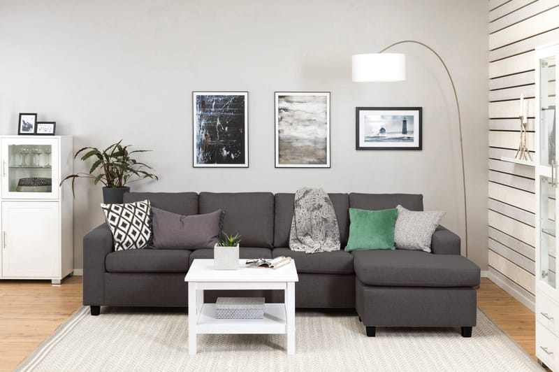 Crazy 4-seters Vendbar L-formet Sjeselongsofa i Stoff - Mørk grå - Møbler - Sofaer - Sofa med sjeselong - 4 seters sofa med divan