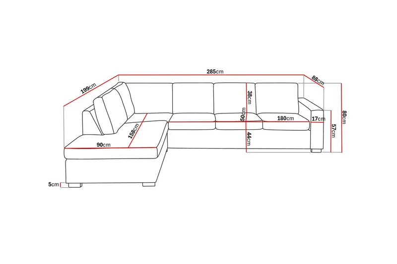 Crazy 4-seters Venstrevendt L-formet Sjeselongsofa i Kunstlær - Svart - Møbler - Sofaer - Sofa med sjeselong - 3 seters sofa med divan