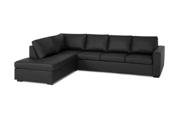 Crazy 4-seters Venstrevendt L-formet Sjeselongsofa i Kunstlær - Svart - Møbler - Sofaer - Sofa med sjeselong