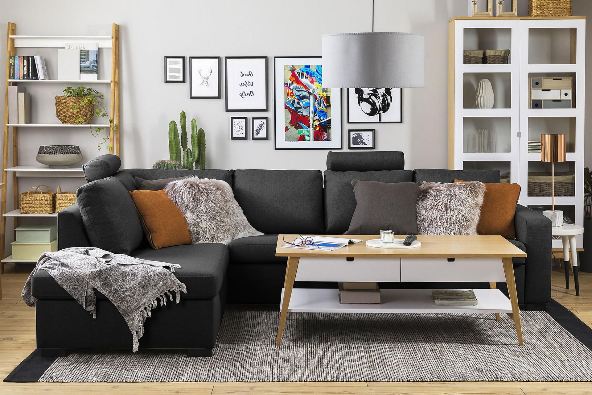Crazy 4-seters Venstrevendt L-formet Sjeselongsofa i Stoff - Antrasitt - Møbler - Sofaer - Sofa med sjeselong