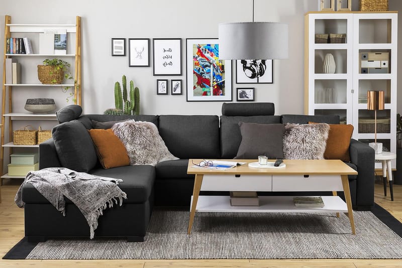 Crazy 4-seters Venstrevendt L-formet Sjeselongsofa i Stoff - Antrasitt - Møbler - Sofaer - Sofa med sjeselong