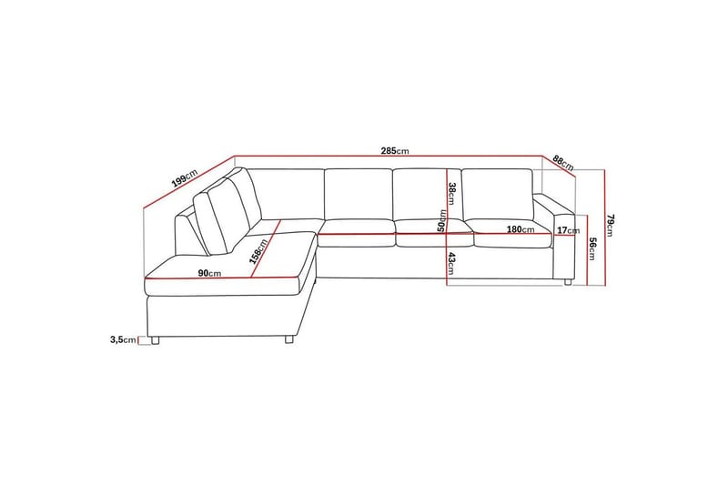 Crazy 4-seters Venstrevendt L-formet Sjeselongsofa i Stoff - Antrasitt - Møbler - Sofaer - Sofa med sjeselong - 3 seters sofa med divan