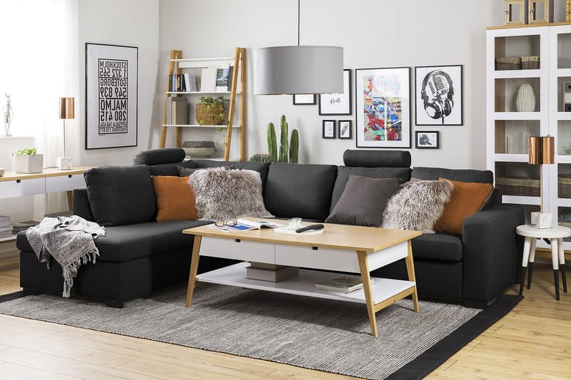 Crazy 4-seters Venstrevendt L-formet Sjeselongsofa i Stoff - Antrasitt - Møbler - Sofaer - Sofa med sjeselong - 3 seters sofa med divan