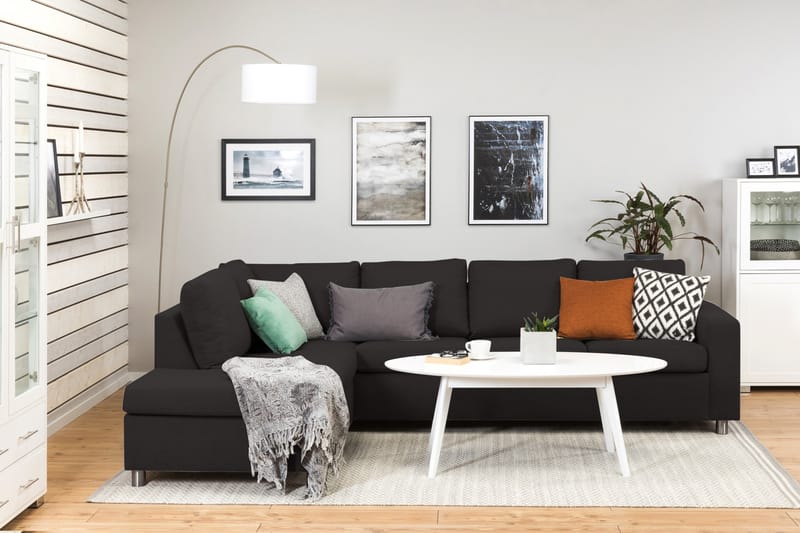 Crazy 4-seters Venstrevendt L-formet Sjeselongsofa i Stoff - Antrasitt - Møbler - Sofaer - Sofa med sjeselong