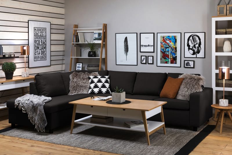 Crazy 4-seters Venstrevendt L-formet Sjeselongsofa i Stoff - Antrasitt - Møbler - Sofaer - Sofa med sjeselong