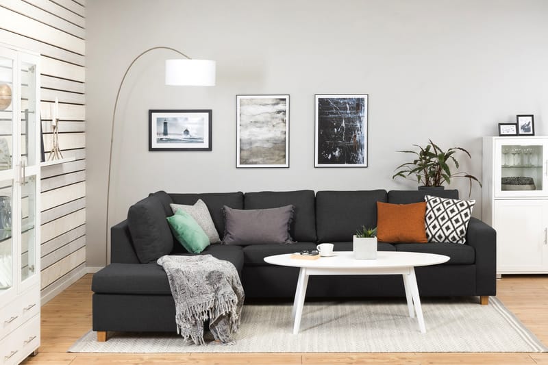 Crazy 4-seters Venstrevendt L-formet Sjeselongsofa i Stoff - Antrasitt - Møbler - Sofaer - Sofa med sjeselong