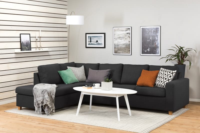 Crazy 4-seters Venstrevendt L-formet Sjeselongsofa i Stoff - Antrasitt - Møbler - Sofaer - Sofa med sjeselong